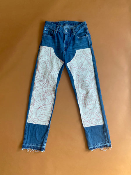 scribble stitch double knee pants