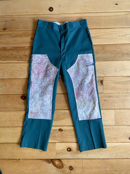 scribble stitch double knee pants